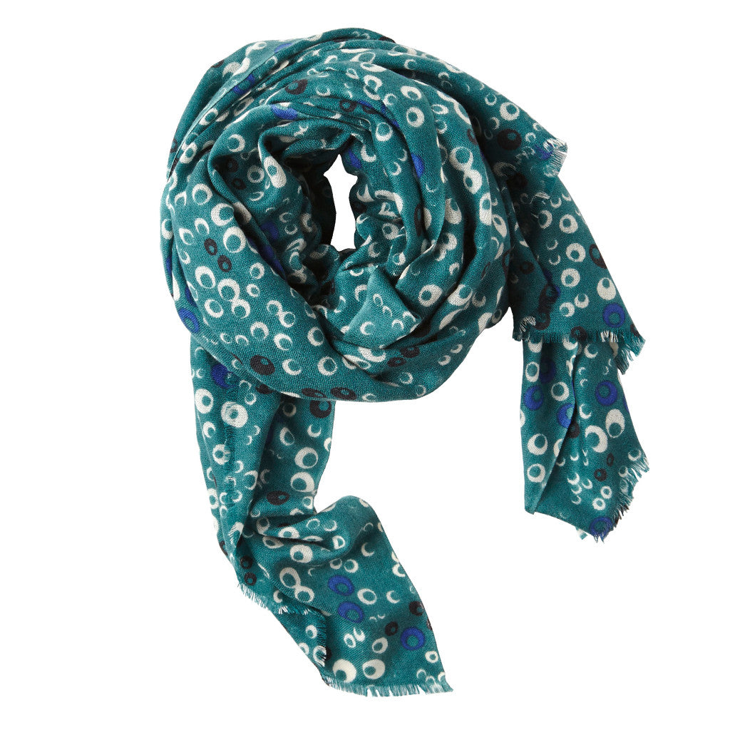Turquoise Paisley Print Cashmere Silk Scarf