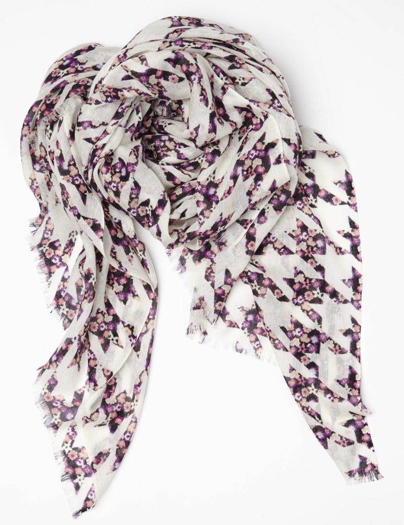 Floral Houndstooth Spring Cashmere Silk Scarf